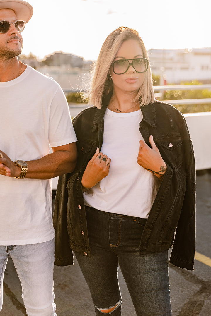 Black Distressed Denim Jacket - Adults