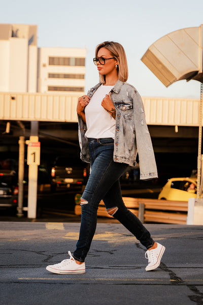 Indigo Distressed Denim Jeg Jeans - Women's