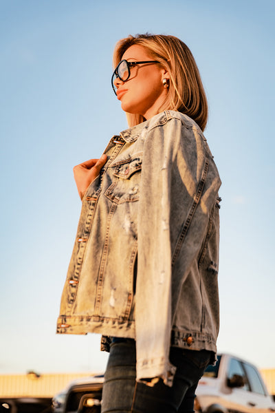 Blue Distressed Denim Jacket - Adults - 10