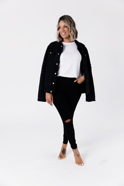 Black Distressed Denim Jeg Jeans - Women's