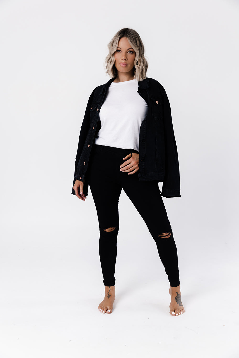 Black ripped knee clearance jeggings