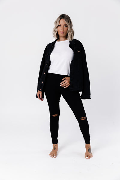 Black Distressed Denim Jeg Jeans - Women's