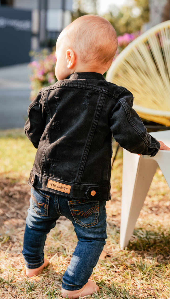 Black Distressed Denim Jacket - Kids