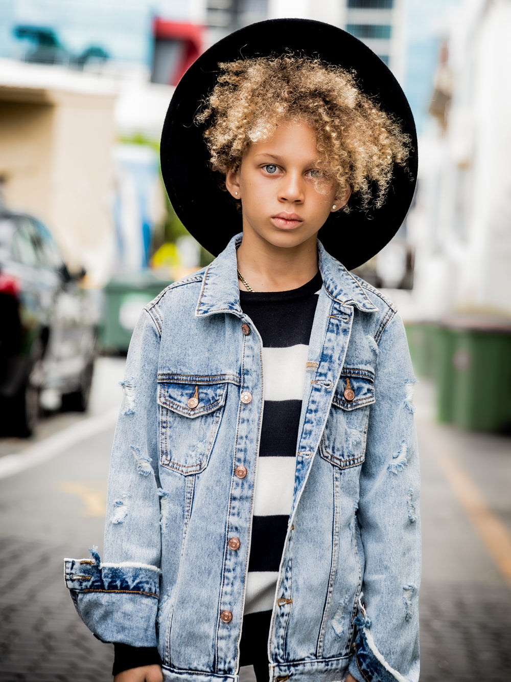 Blue Distressed Denim Jacket - Kids