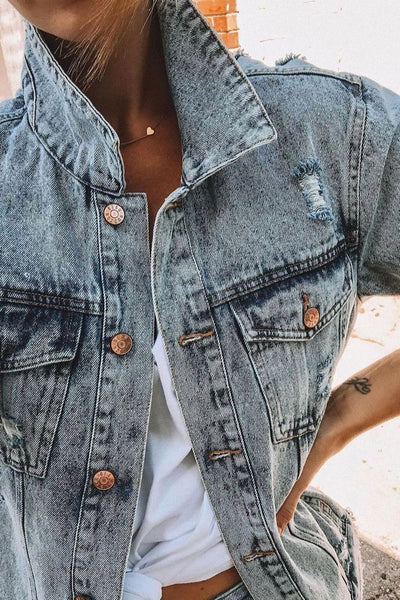 Blue Distressed Denim Jacket - Adults - 6