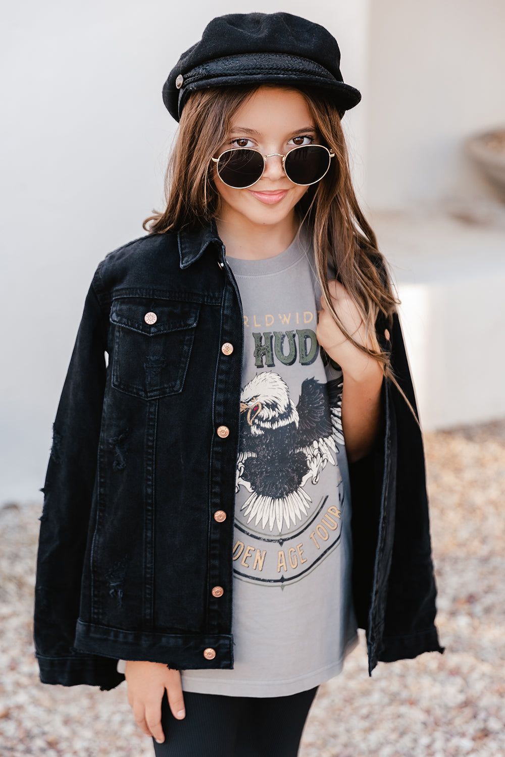 Black Distressed Denim Jacket - Kids