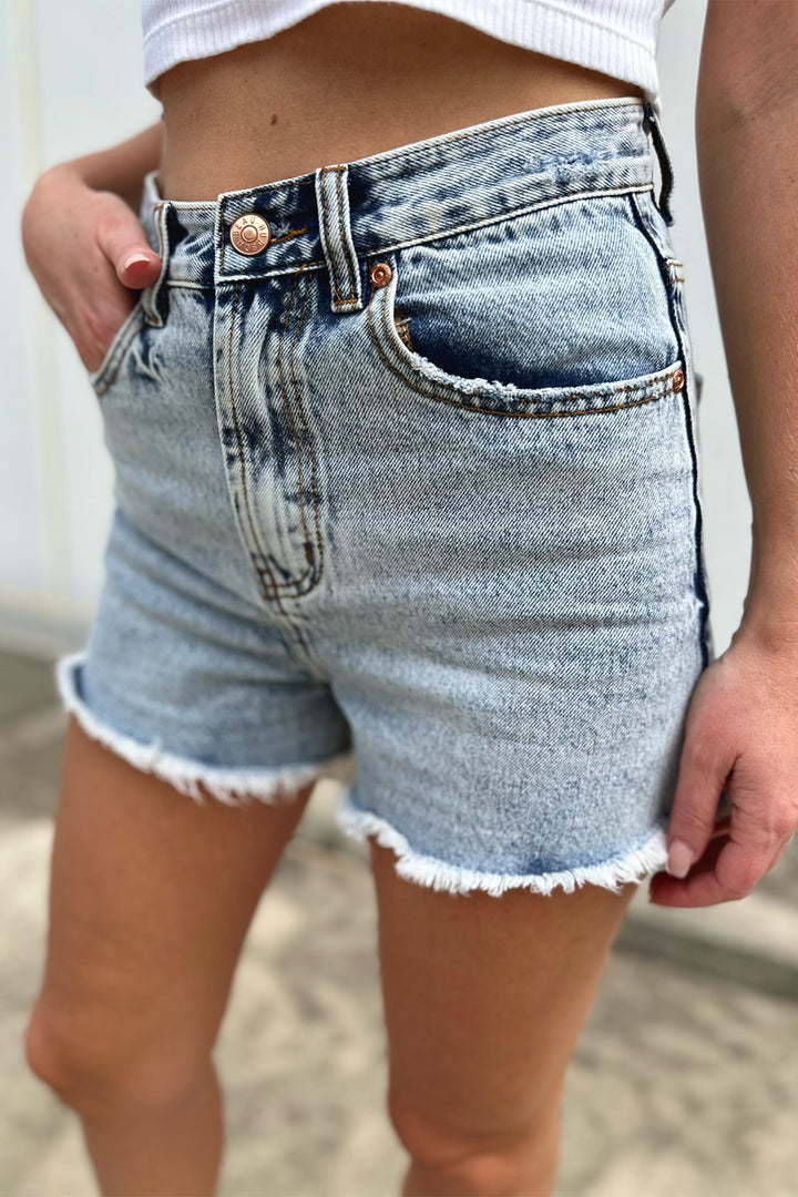 Blue Daisy High-Waisted Denim Shorts