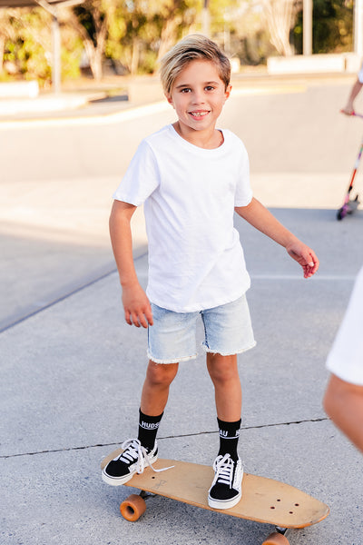 Blue Denim Jeg Shorts - Kids