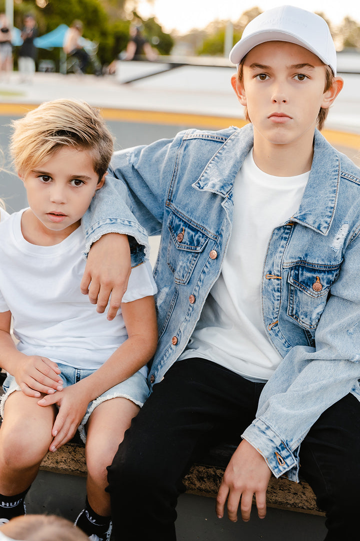 Blue Distressed Denim Jacket - Kids