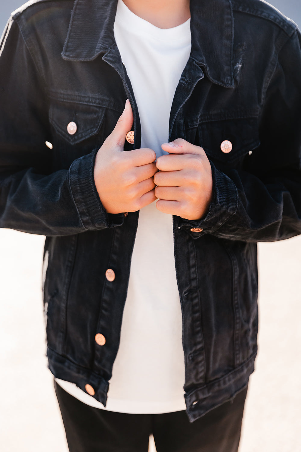 Black Distressed Denim Jacket - Adults