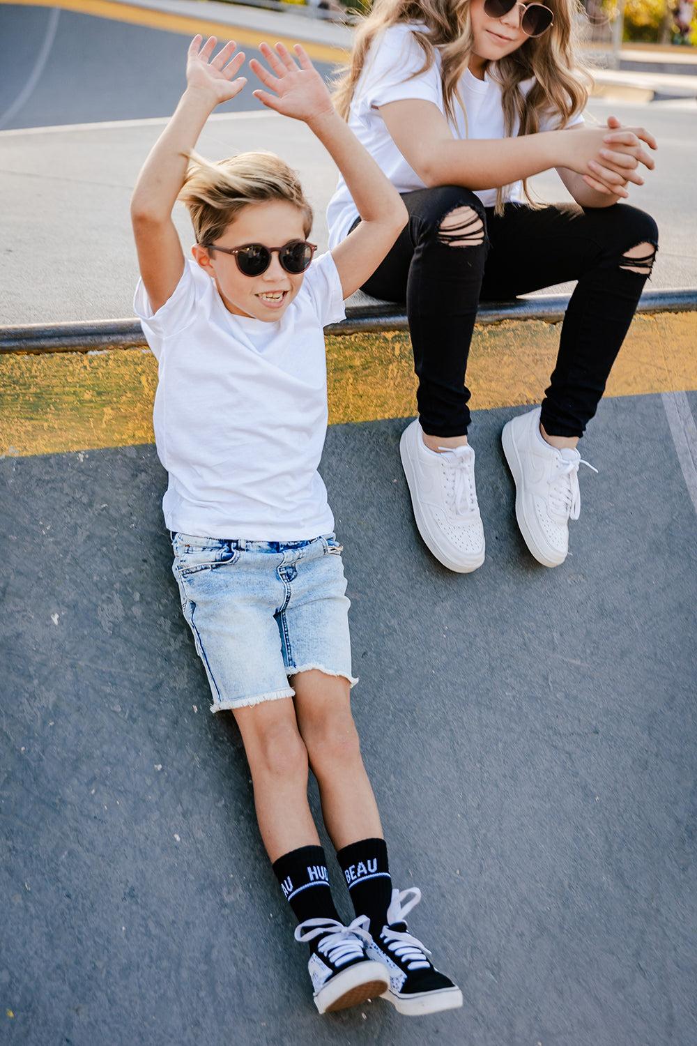 Blue Denim Jeg Shorts - Kids