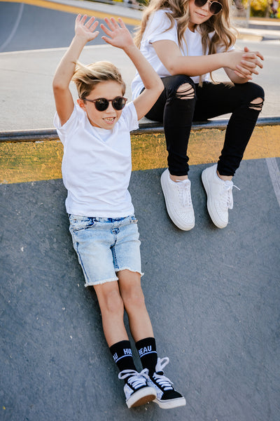 Blue Denim Jeg Shorts - Kids
