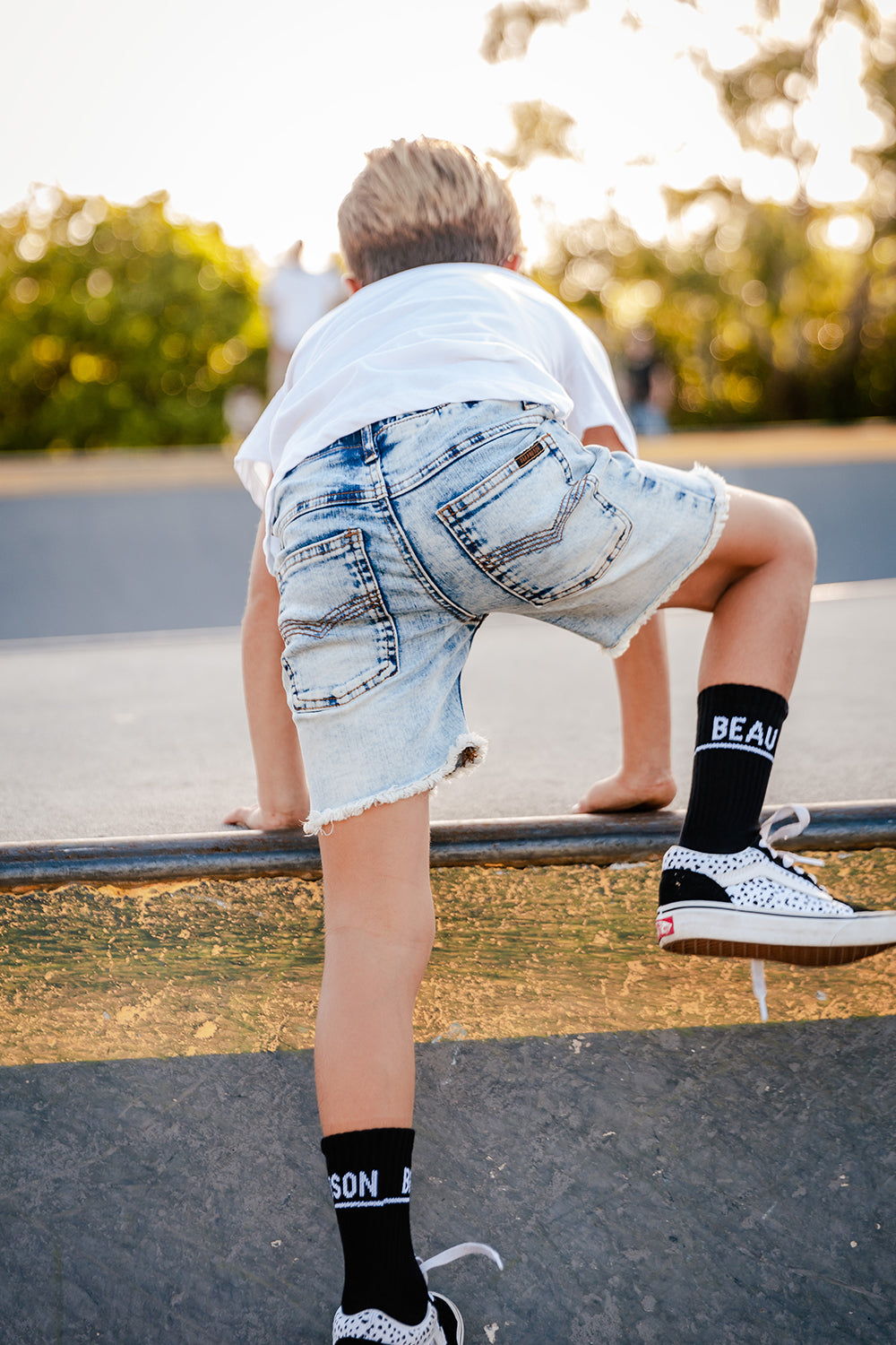 Blue Denim Jeg Shorts - Kids