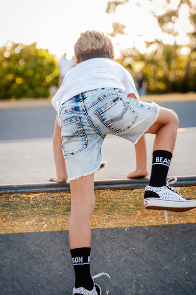 Blue Denim Jeg Shorts - Kids