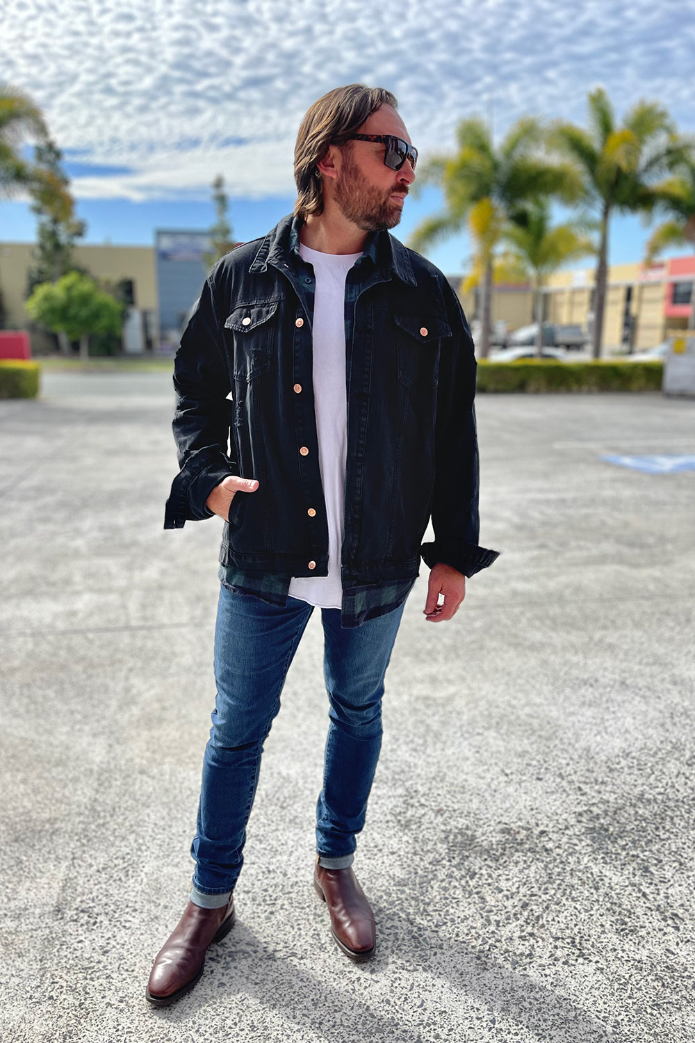 Black Distressed Denim Jacket - Adults