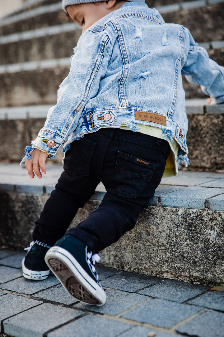 Black Non-Distressed Denim Jeg Jeans - Kids