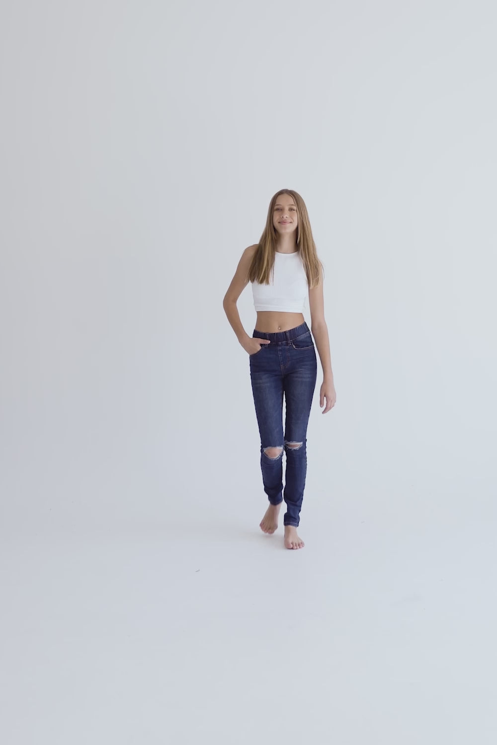 Indigo Distressed Denim Jeg Jeans - Women's