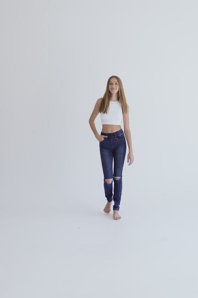 Indigo Distressed Denim Jeg Jeans - Women's