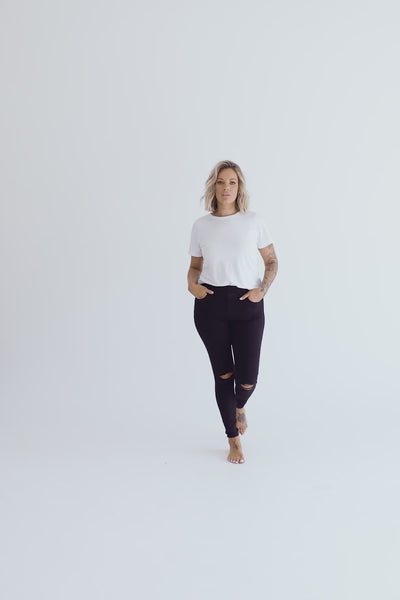 Black Distressed Denim Jeg Jeans - Women's