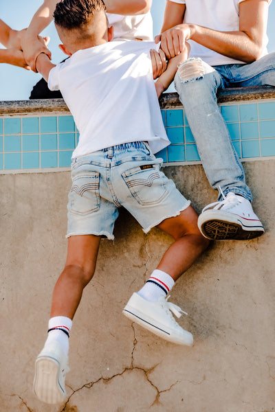 Blue Denim Jeg Shorts for Kids - Rigs Back