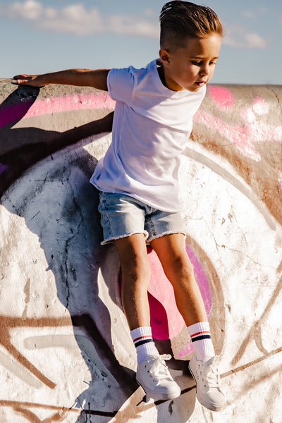 Blue Denim Jeg Shorts for Kids - Rigs Sliding