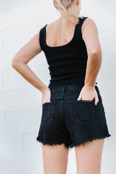 Black Goldie Distressed Denim Shorts - Women's